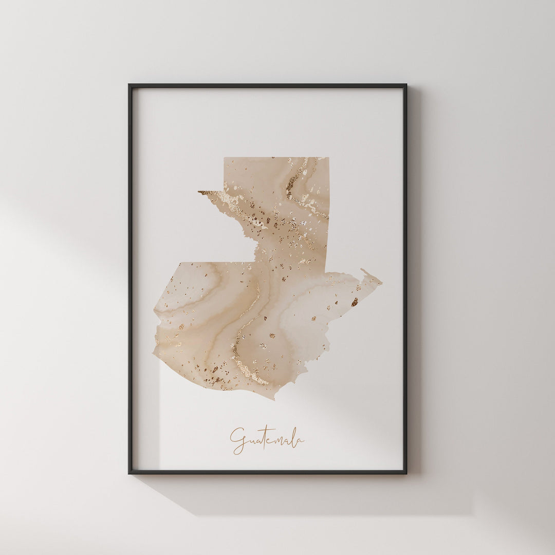 Guatemala Map Beige & Gold Wall Art Print