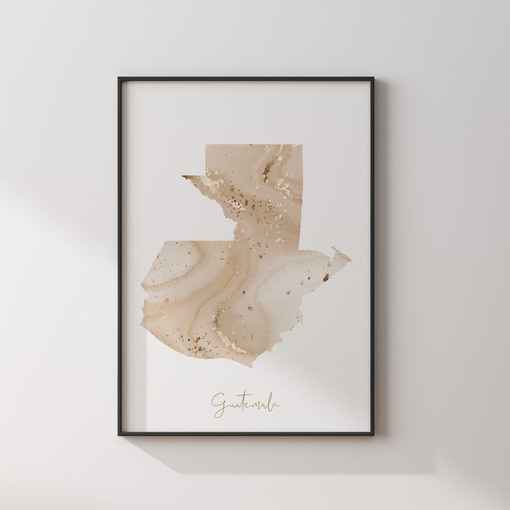 Guatemala Map Beige & Gold Wall Art Print