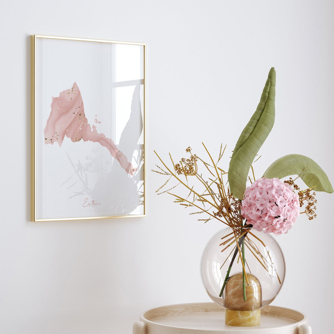 Eritrea Map Pink and Gold Wall Art Print