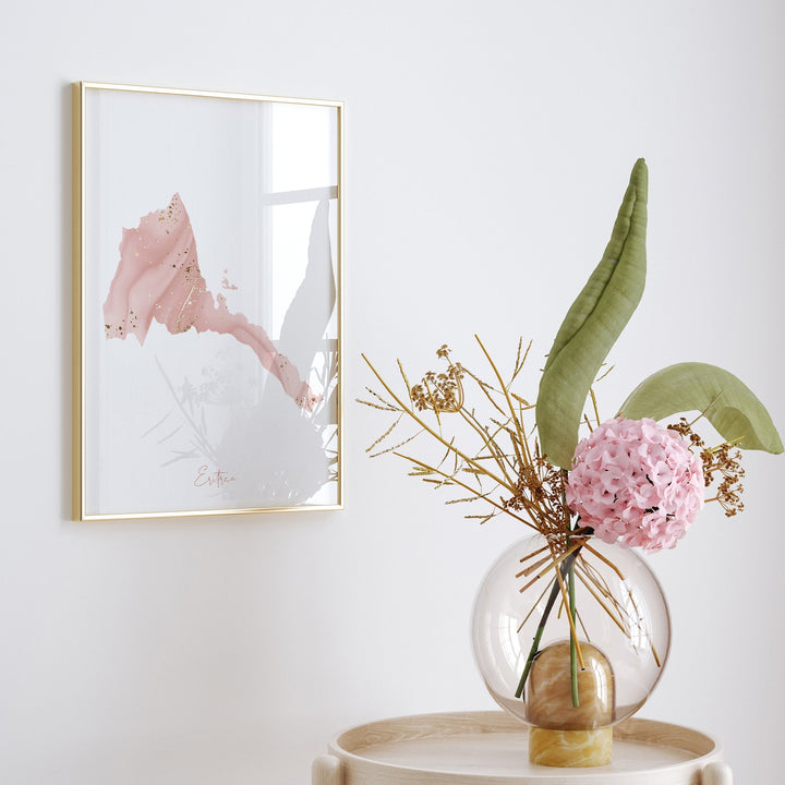 Eritrea Map Pink and Gold Wall Art Print