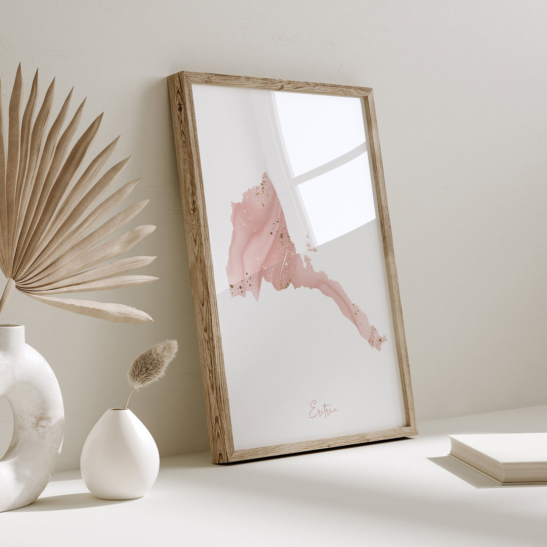 Eritrea Map Pink and Gold Wall Art Print