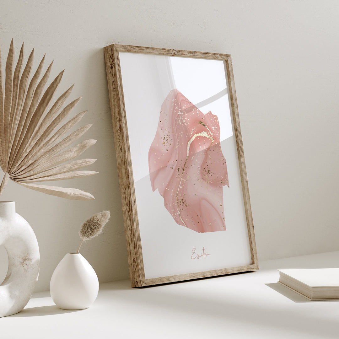Eswatini Map Pink and Gold Wall Art Print