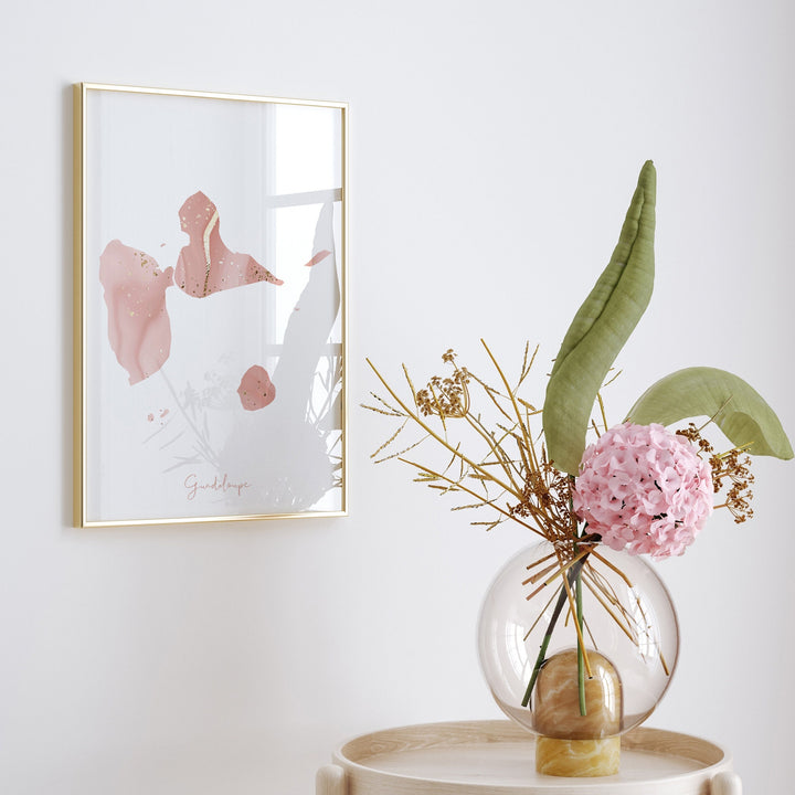 Guadeloupe Map Pink and Gold Wall Art Print