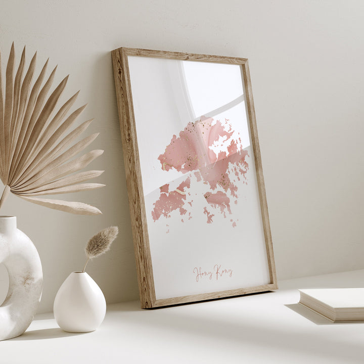 Hong Kong Map Pink and Gold Wall Art Print
