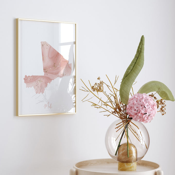 Mali Map Pink and Gold Wall Art Print
