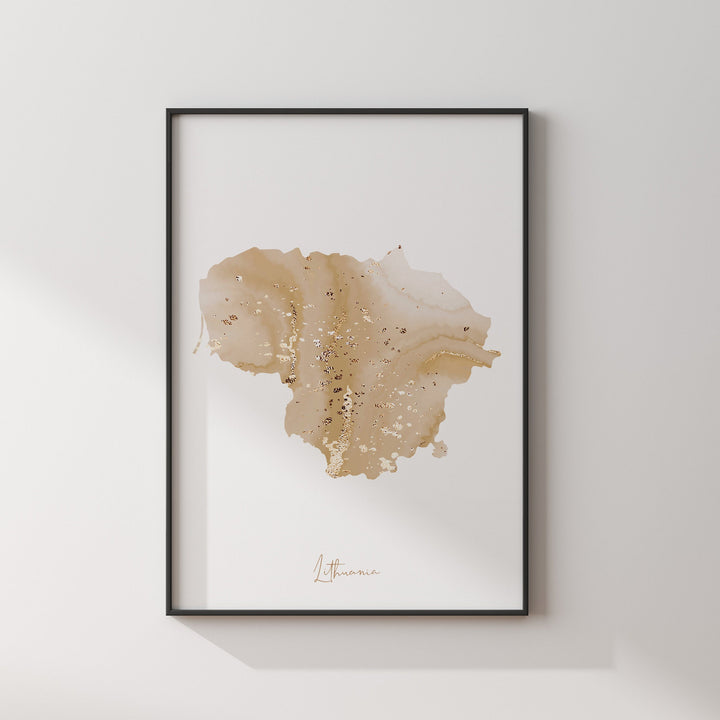Lithuania Map Beige & Gold Wall Art Print