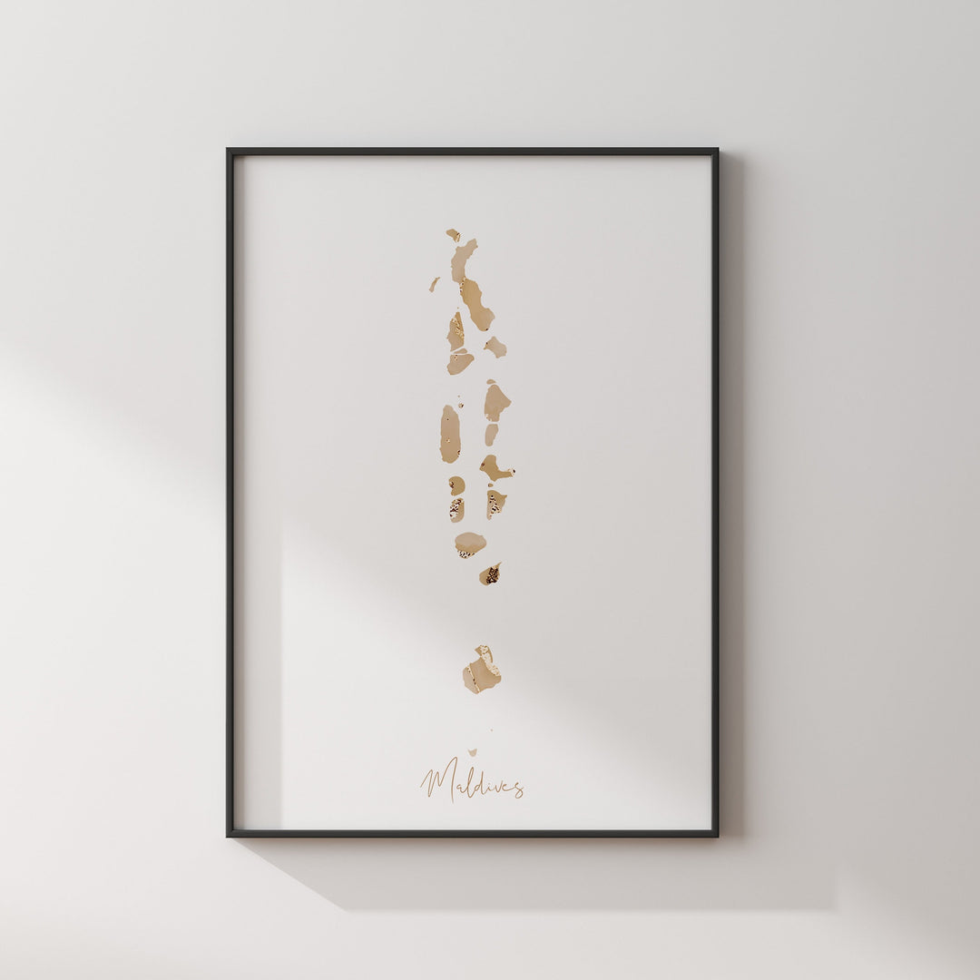 Maldives Map Beige & Gold Wall Art Print