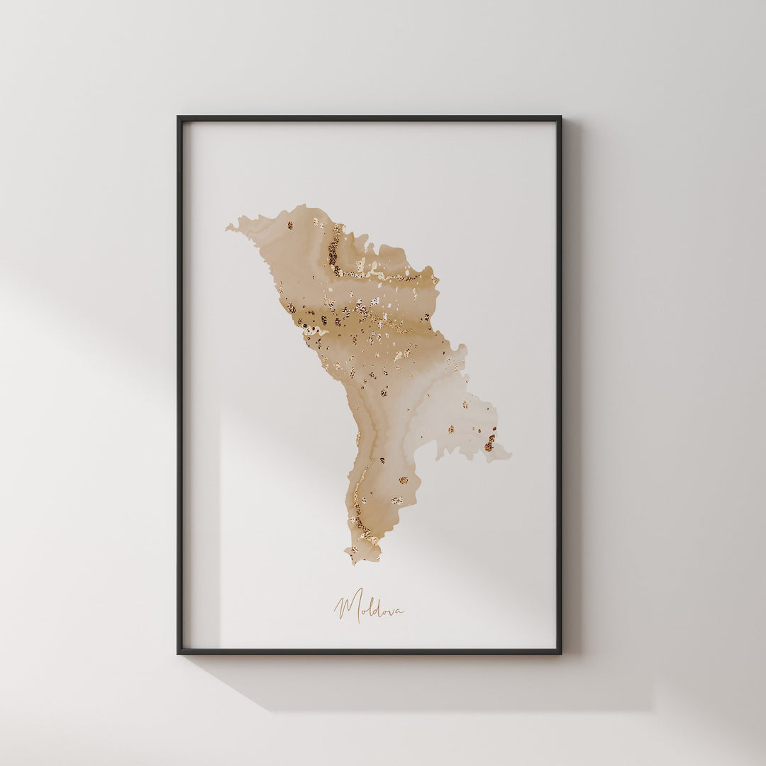 Moldova Map Beige & Gold Wall Art Print