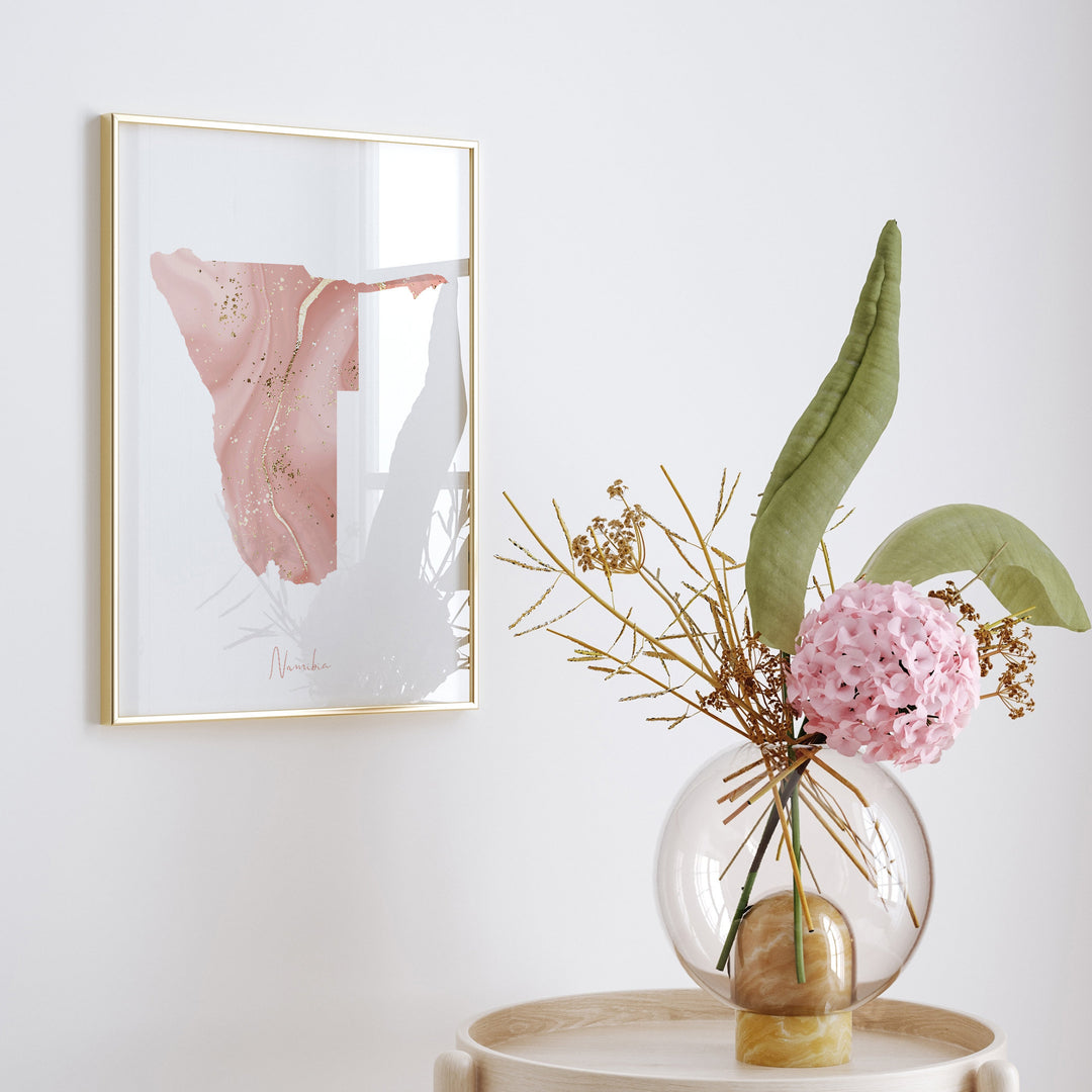 Namibia Map Pink and Gold Wall Art Print