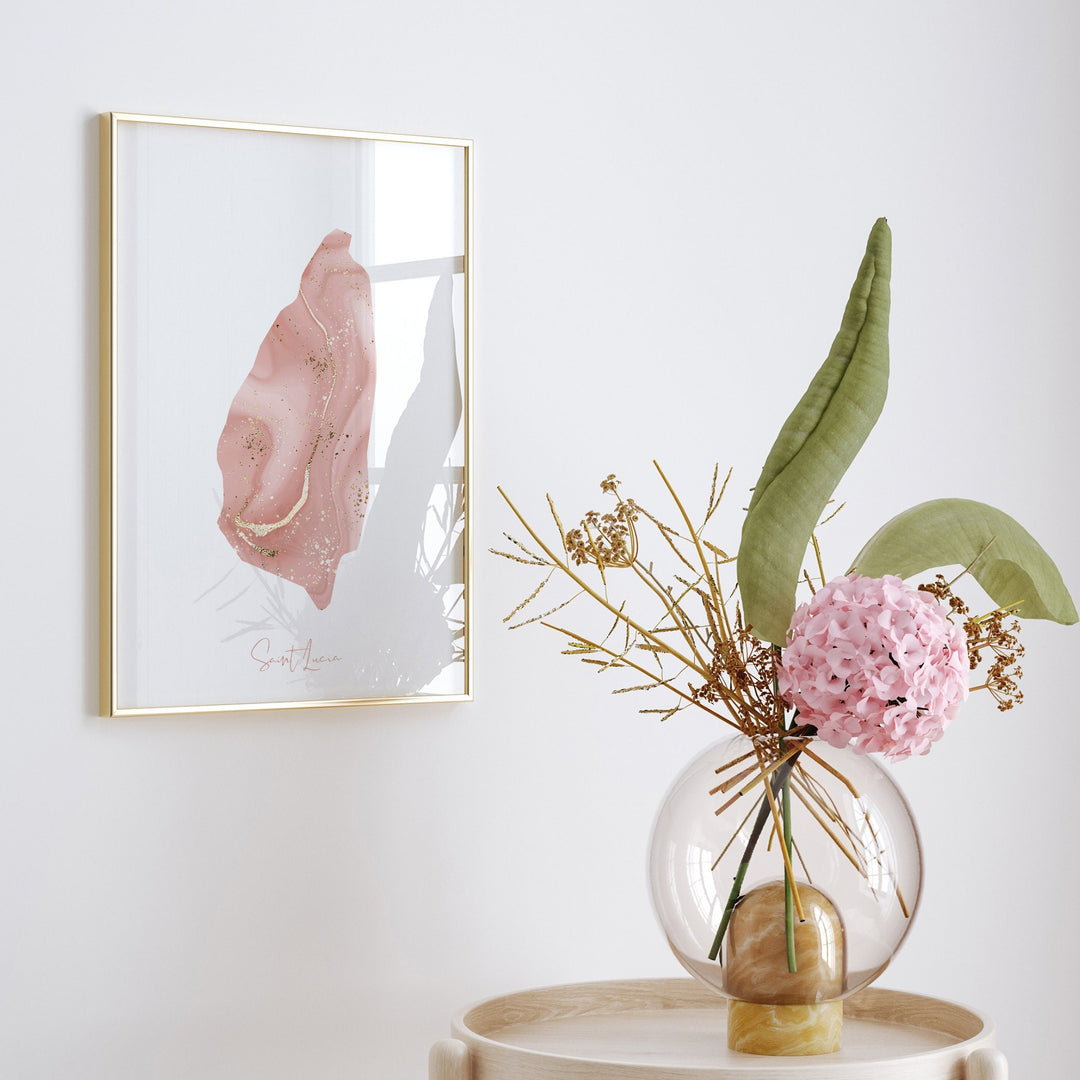 Saint Lucia Map Pink and Gold Wall Art Print