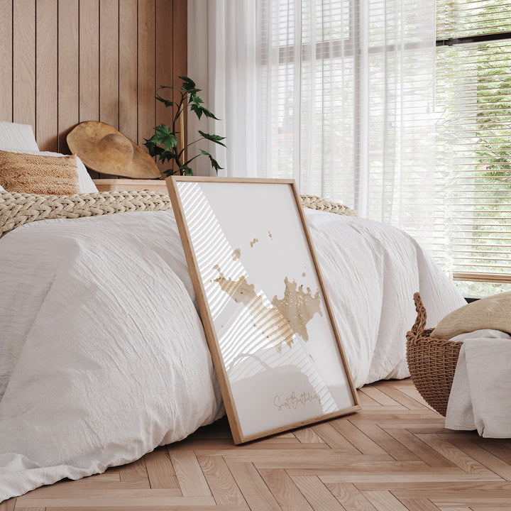 Saint Barthelemy Map Beige & Gold Wall Art Print