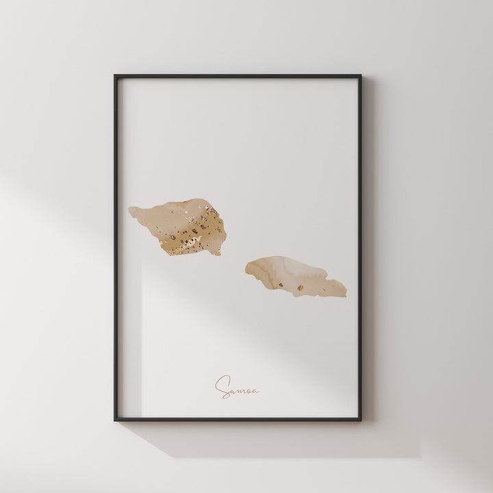 Samoa Map Beige and Gold Wall Art Print
