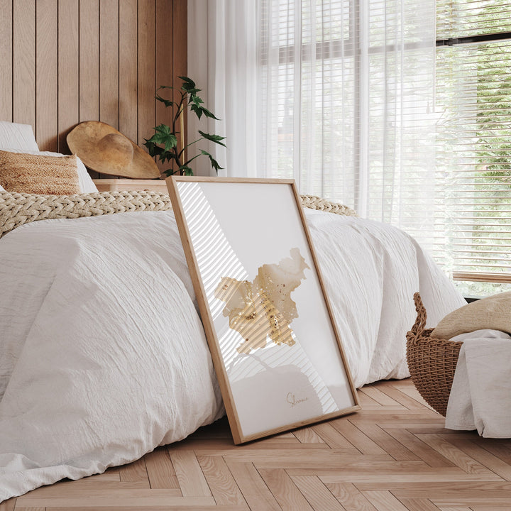 Slovenia Map Beige and Gold Wall Art Print