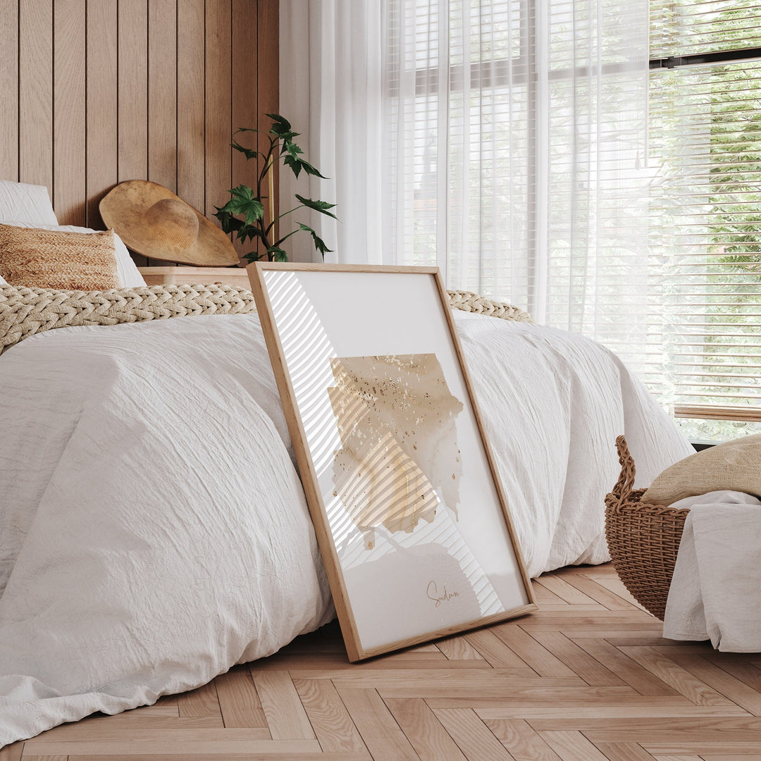 Sudan Map Beige and Gold Wall Art Print