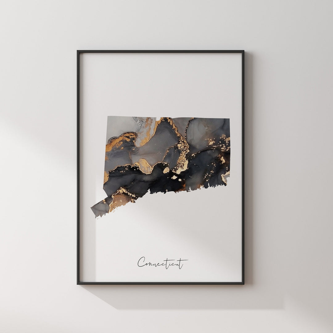 Connecticut Map Black & Gold Wall Art Print US State
