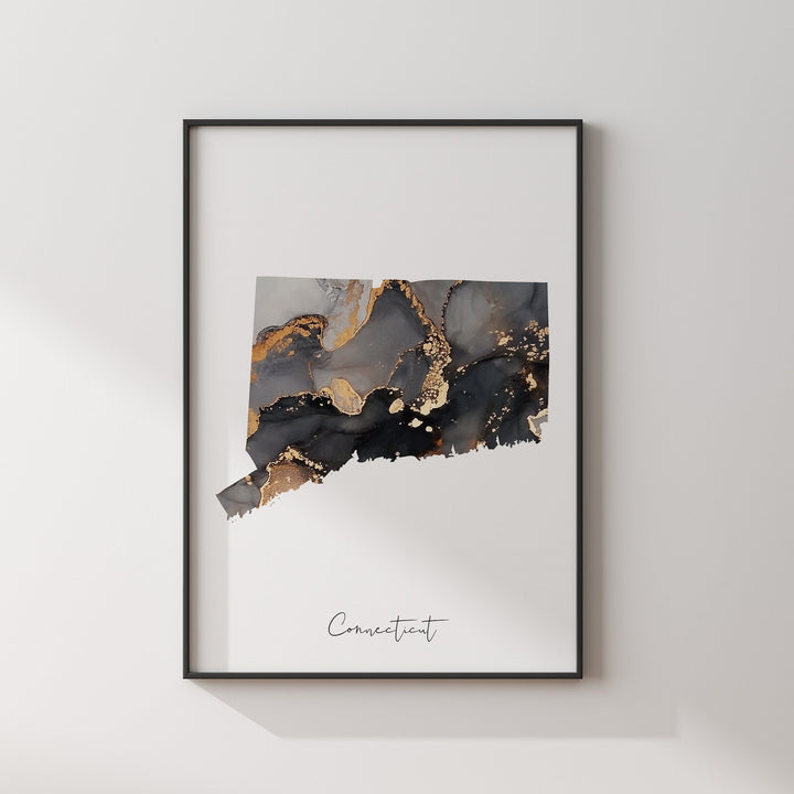 Connecticut Map Black & Gold Wall Art Print US State