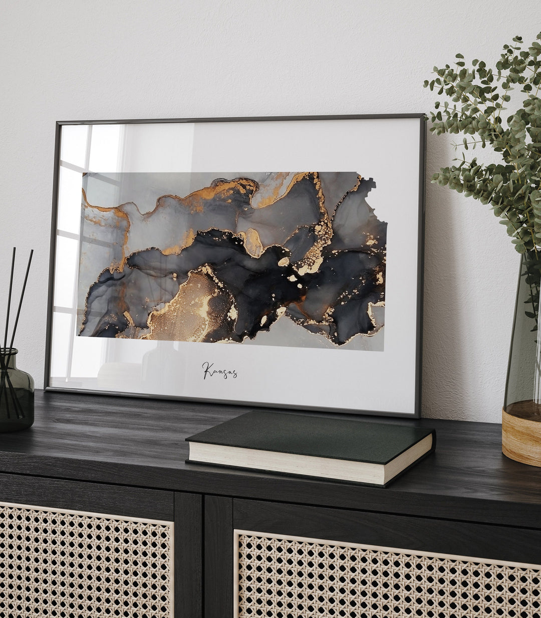 Kansas Map Black & Gold Wall Art Print US State | USA | United States of America