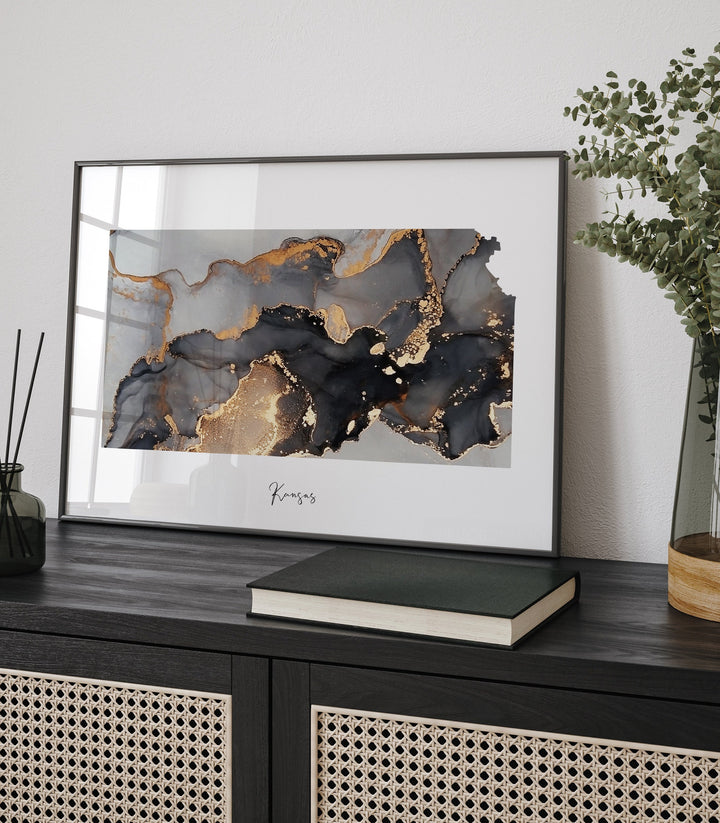 Kansas Map Black & Gold Wall Art Print US State | USA | United States of America