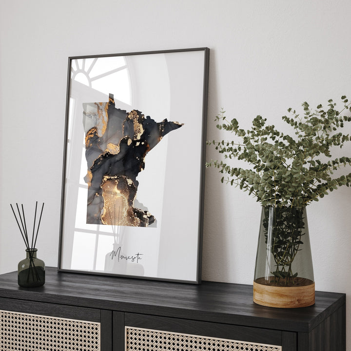 Minnesota Map Black & Gold Wall Art Print US State | USA | United States of America
