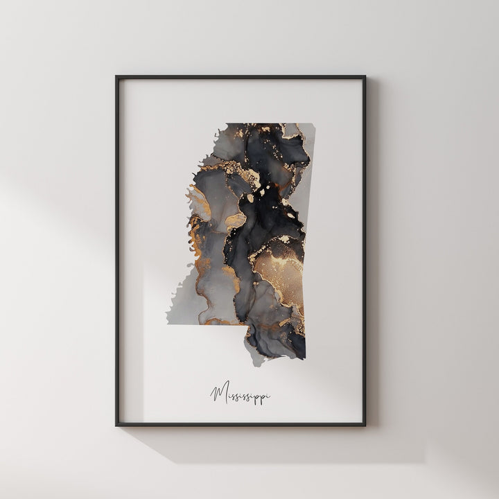 Mississippi Map Black & Gold Wall Art Print US State | USA | United States of America