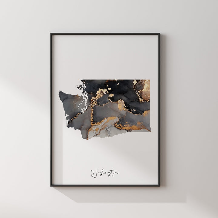 Washington Map Black & Gold Wall Art Print US State | USA | United States of America