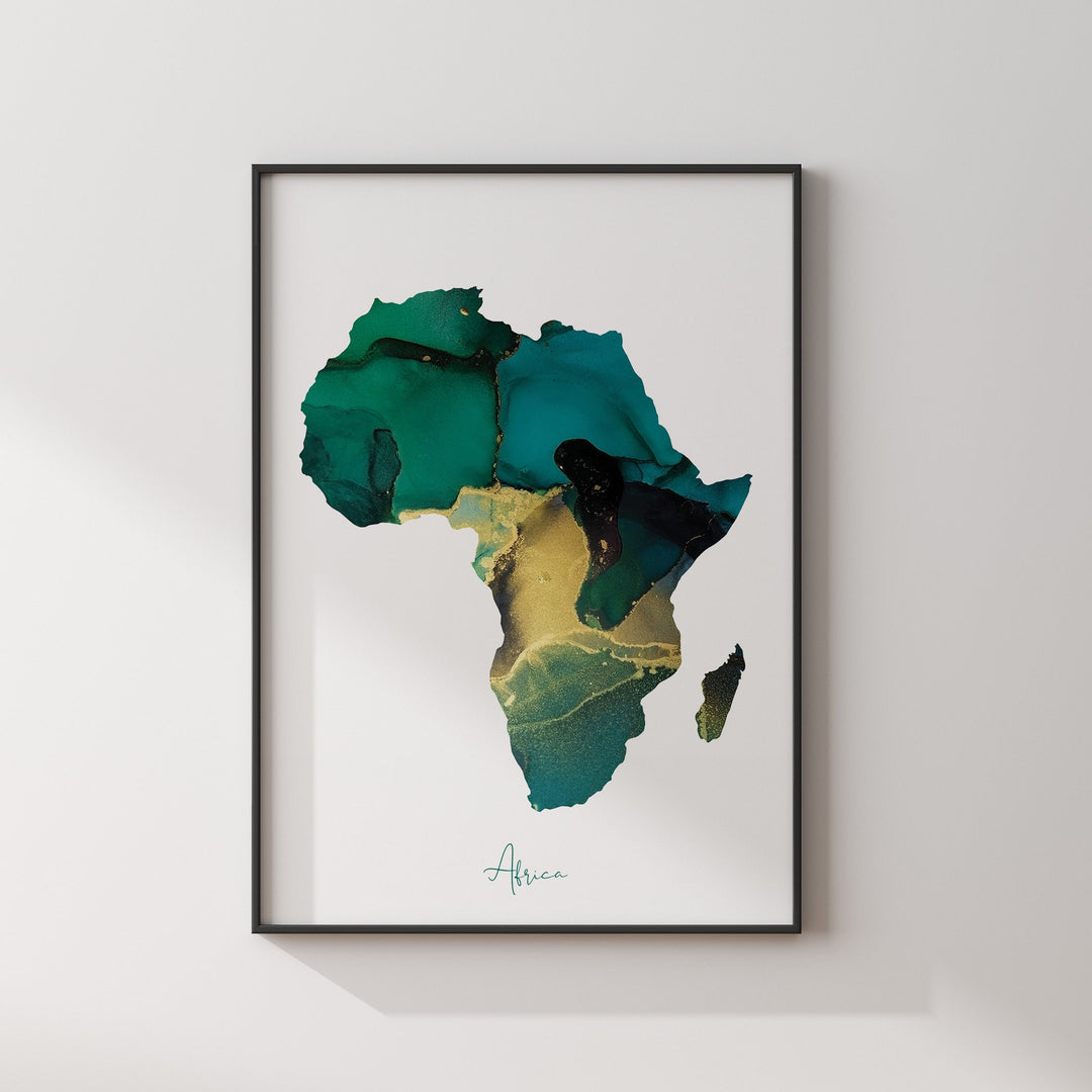 Africa Map Emerald Green and Gold Wall Art Print