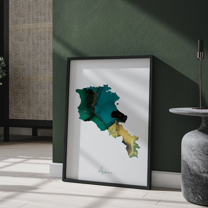 Armenia Map Emerald Green and Gold Wall Art Print