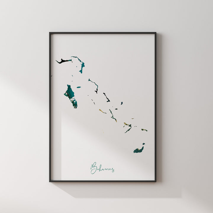 The Bahamas Map Emerald Green and Gold Wall Art Print
