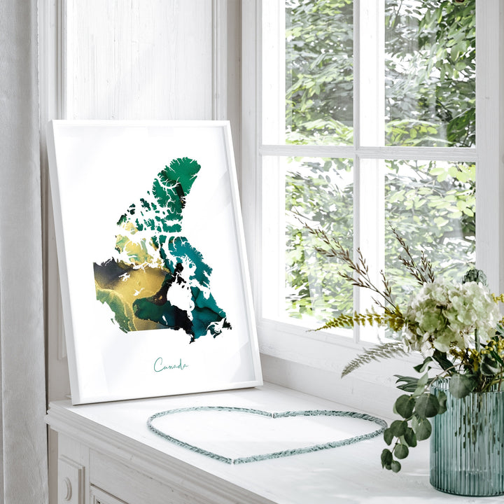 Canada Map Emerald Green and Gold Wall Art Print