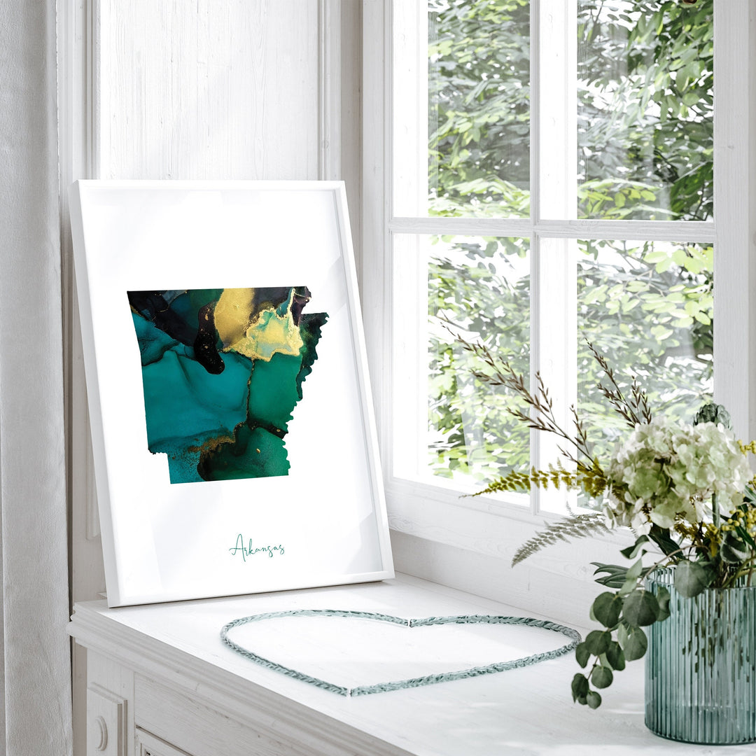 Arkansas Map Emerald Green and Gold Wall Art Print | US State | USA | United States of America