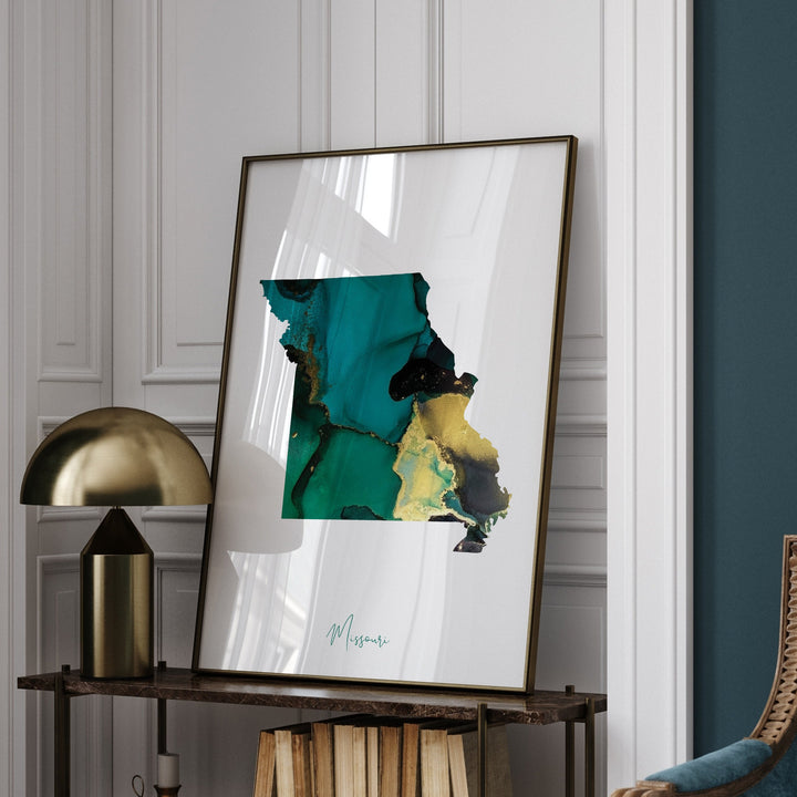Missouri Map Emerald Green and Gold Wall Art Print | US State | USA | United States of America