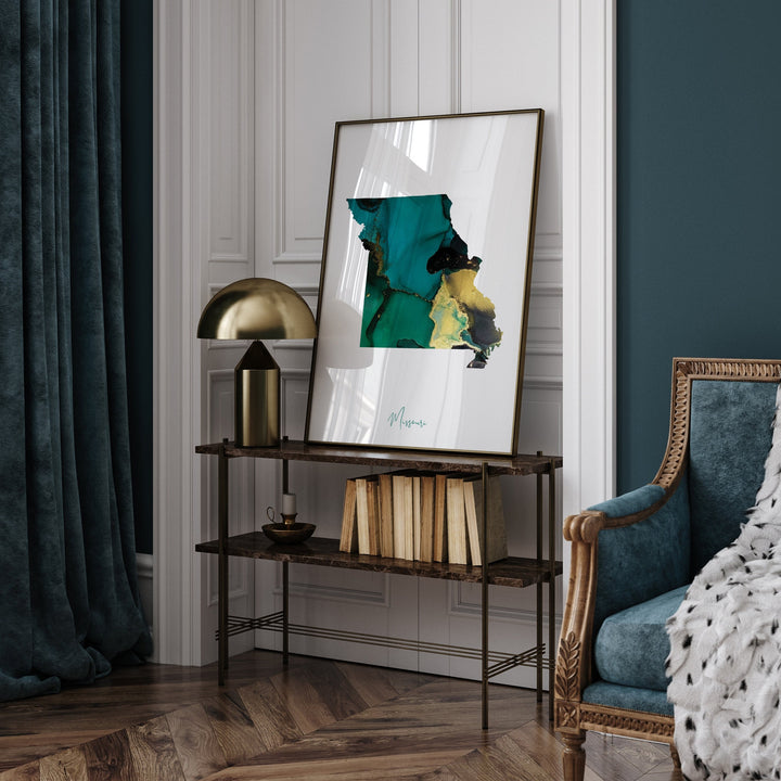 Missouri Map Emerald Green and Gold Wall Art Print | US State | USA | United States of America