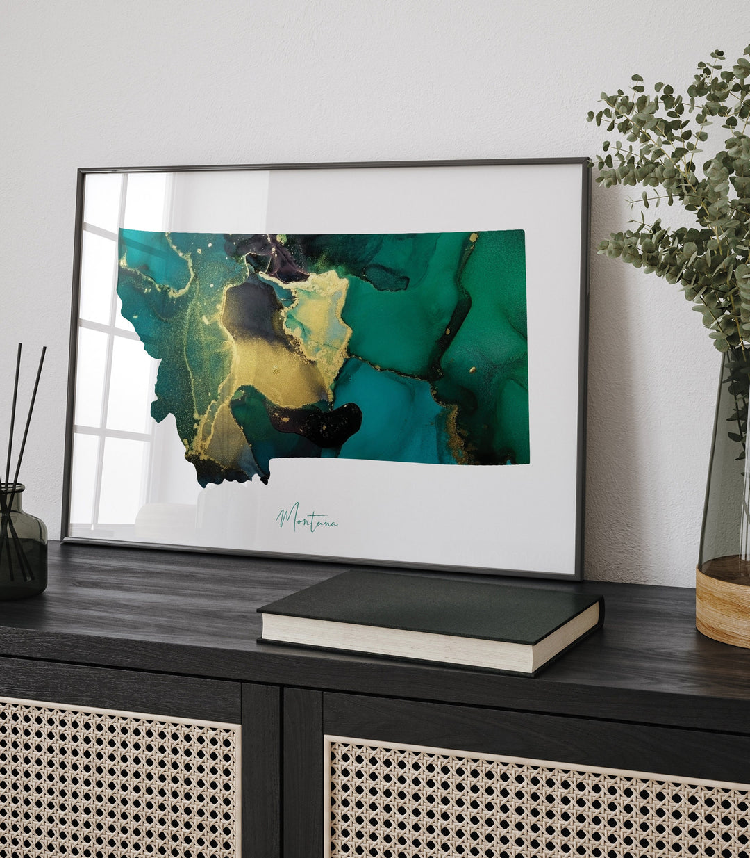 Montana Map Emerald Green and Gold Wall Art Print | US State | USA | United States of America