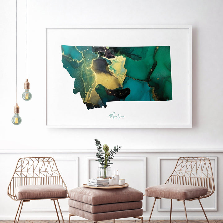 Nebraska Map Emerald Green and Gold Wall Art Print | US State | USA | United States of America