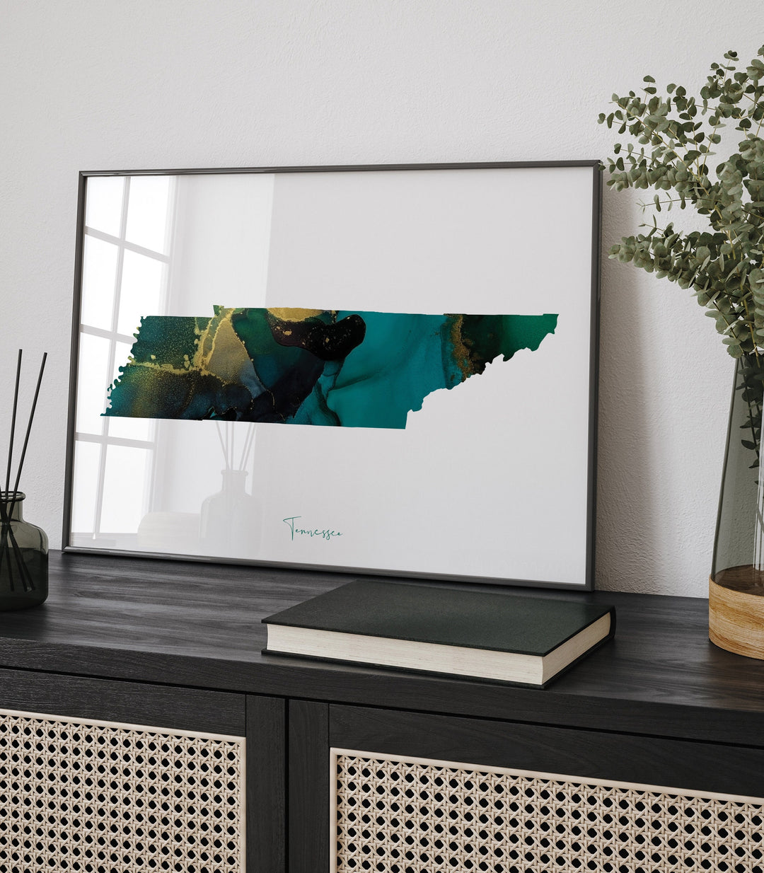 Tennessee Map Emerald Green and Gold Wall Art Print | US State | USA | United States of America