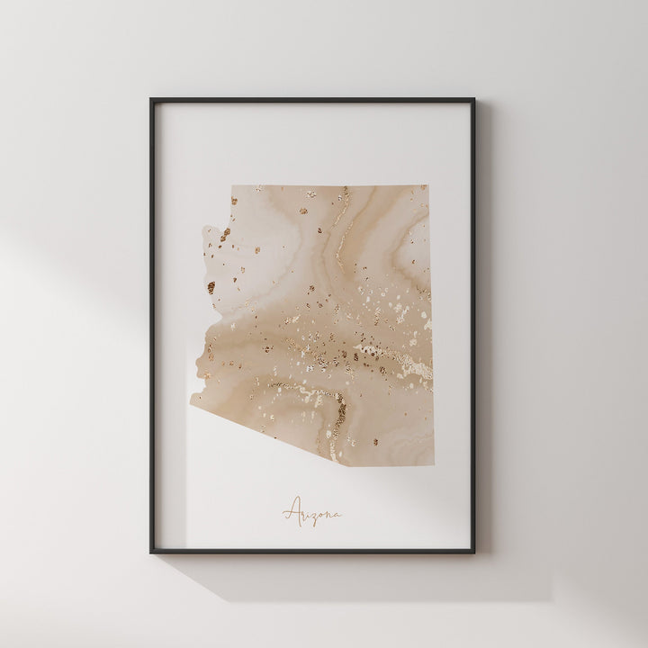 Arizona Map Beige & Gold Wall Art Print | US State | USA | United States of America