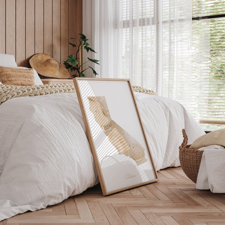 California Map Beige & Gold Wall Art Print | US State | USA | United States of America