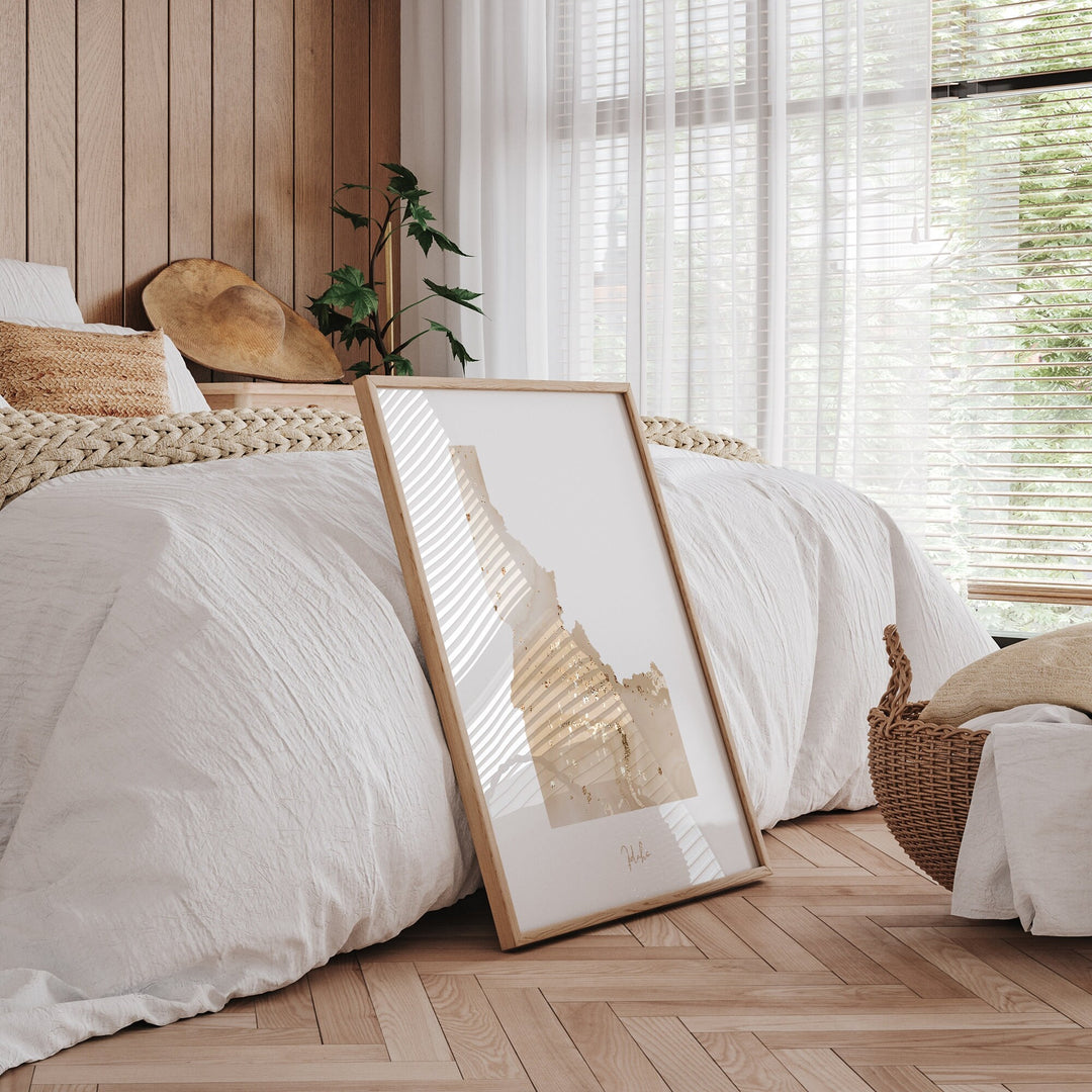 Idaho Map Beige & Gold Wall Art Print | US State | USA | United States of America