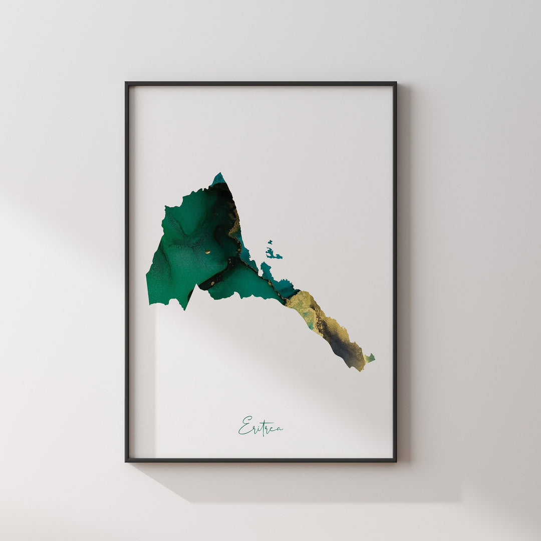 Eritrea Map Emerald Green and Gold Wall Art Print