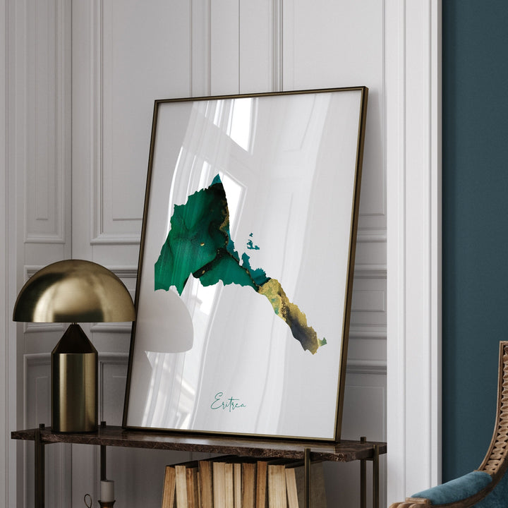 Eritrea Map Emerald Green and Gold Wall Art Print