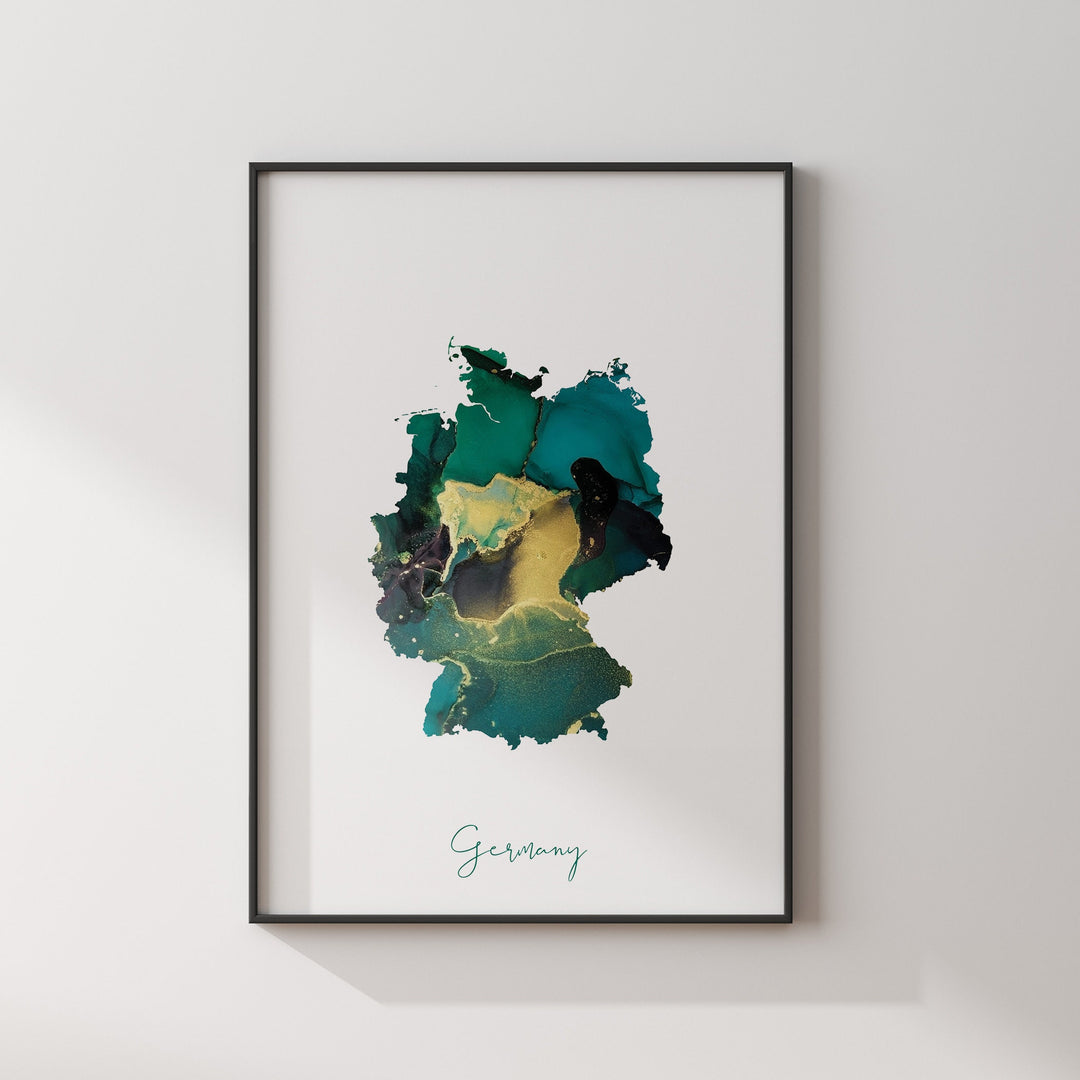 Germany Map Emerald Green and Gold Wall Art Print