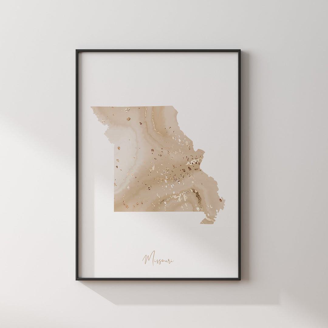 Missouri Map Beige & Gold Wall Art Print | US State | USA | United States of America