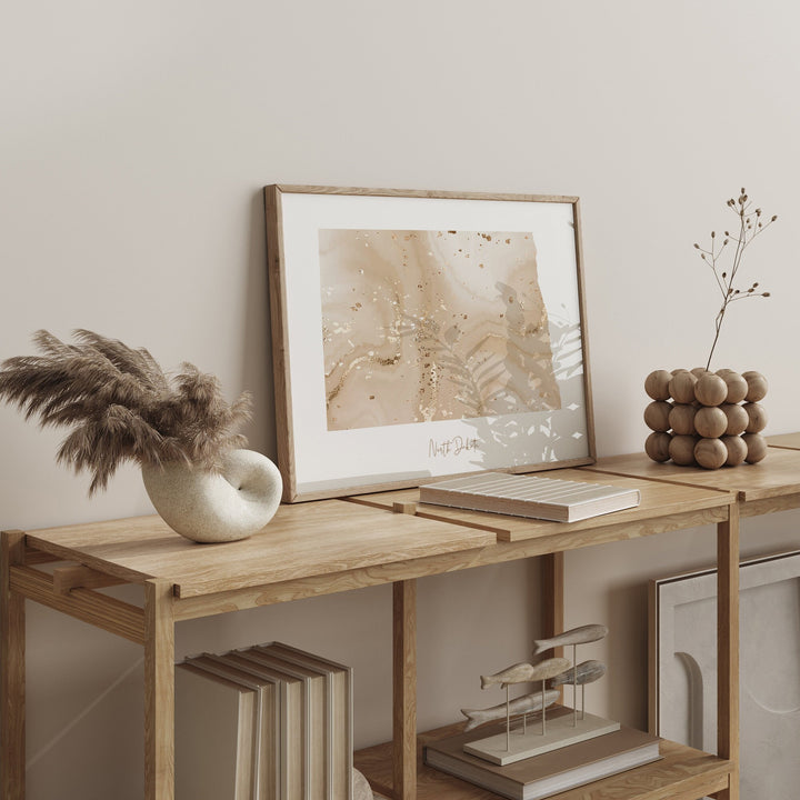 North Dakota Map Beige & Gold Wall Art Print | US State | USA | United States of America