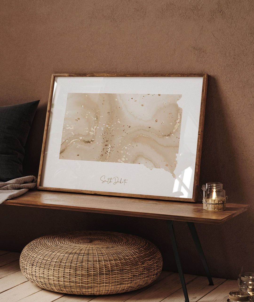 South Dakota Map Beige & Gold Wall Art Print | US State | USA | United States of America