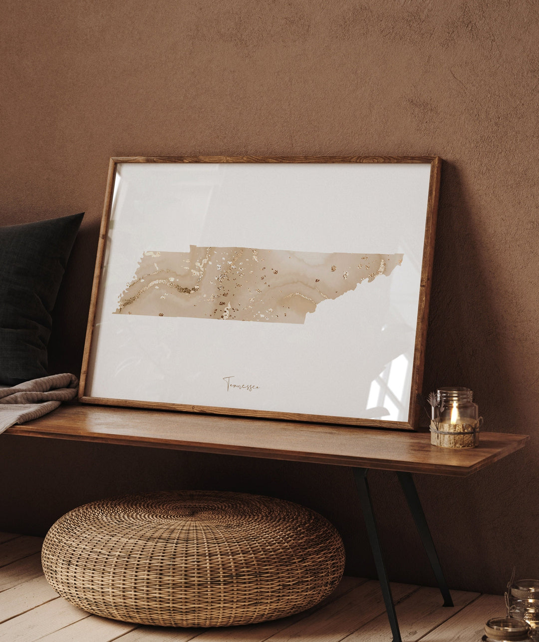 Tennessee Map Beige & Gold Wall Art Print | US State | USA | United States of America