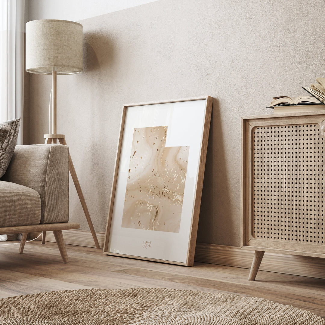 Utah Map Beige & Gold Wall Art Print | US State | USA | United States of America