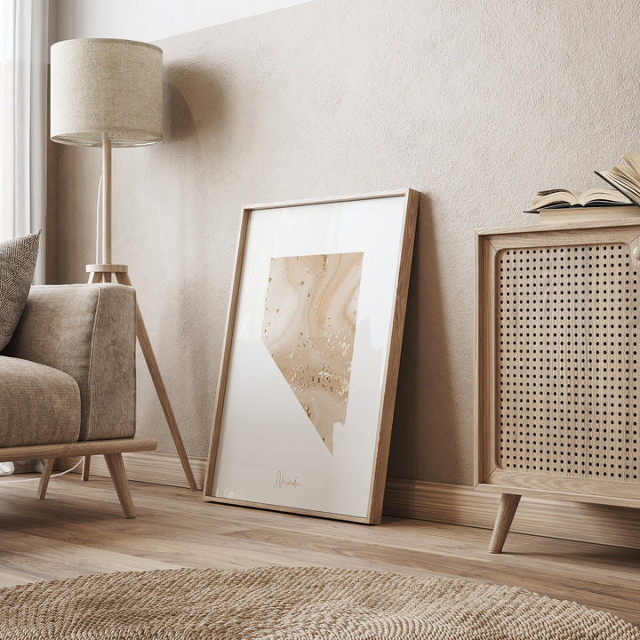 Nevada Map Beige & Gold Wall Art Print | US State | USA | United States of America