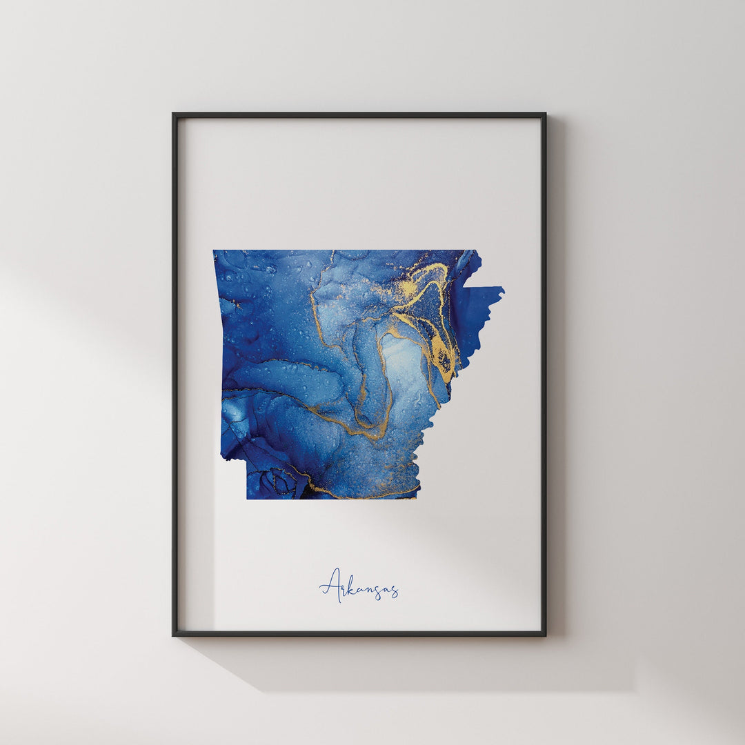Arkansas Map Blue and Gold Wall Art Print | US State | United States of America | USA