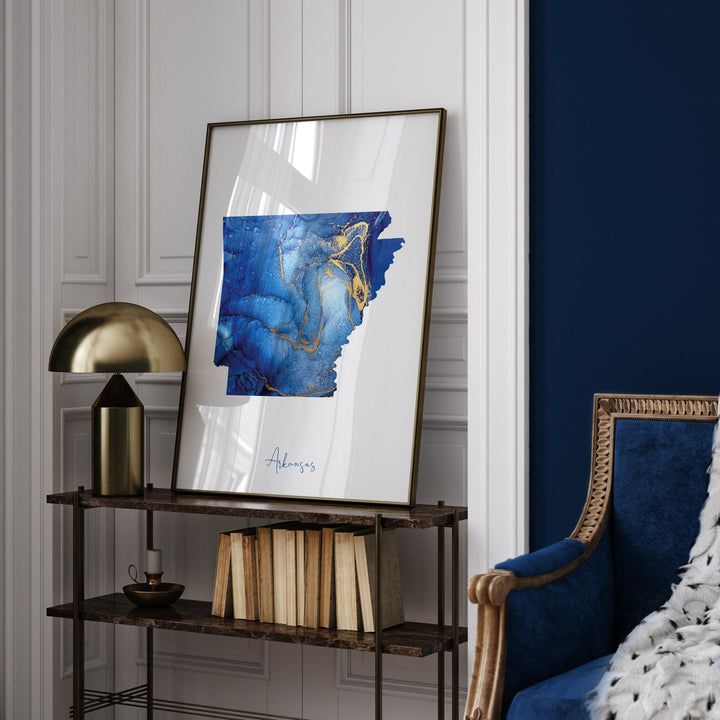Arkansas Map Blue and Gold Wall Art Print | US State | United States of America | USA