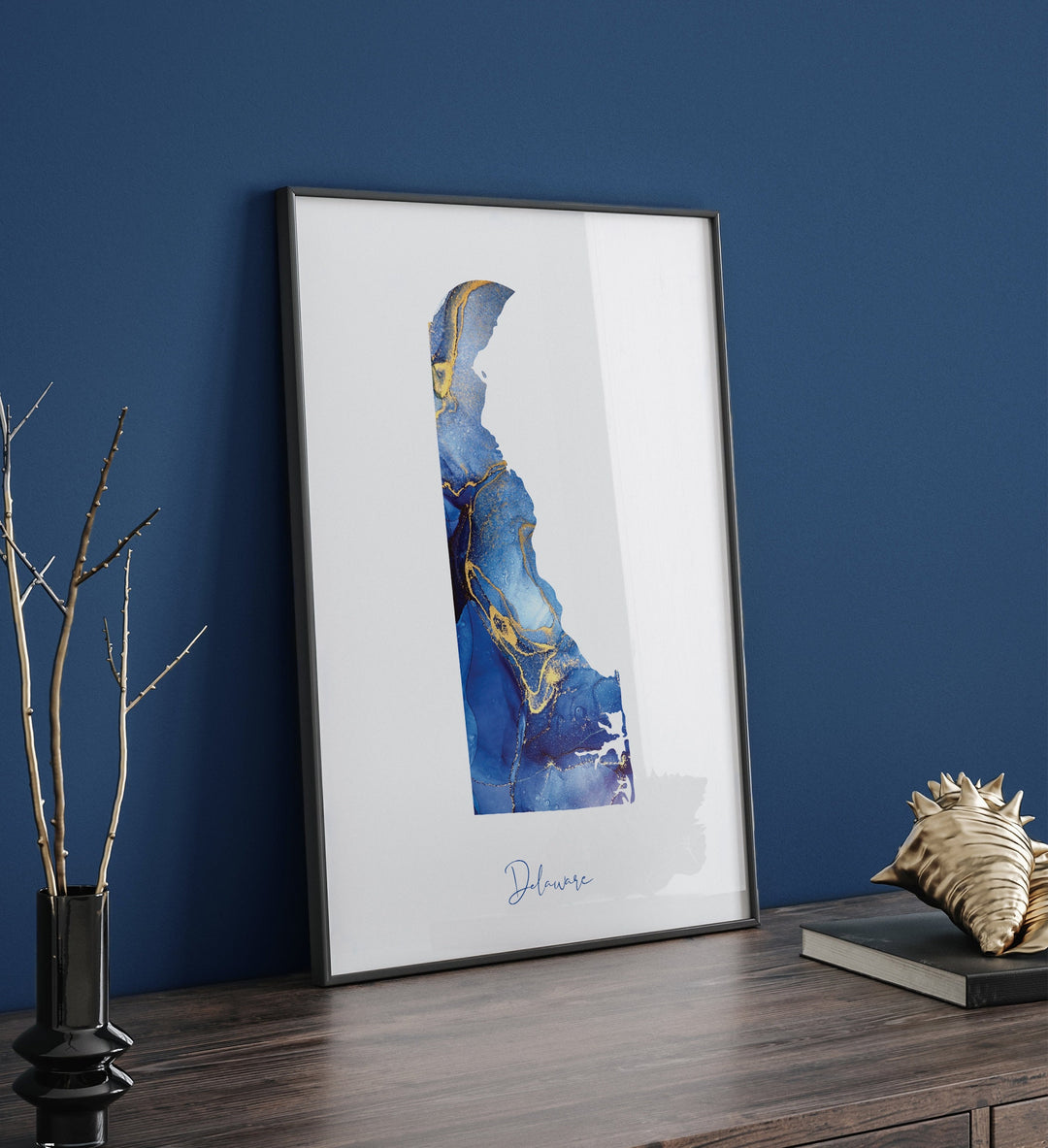 Delaware Map Blue and Gold Wall Art Print | US State | United States of America | USA